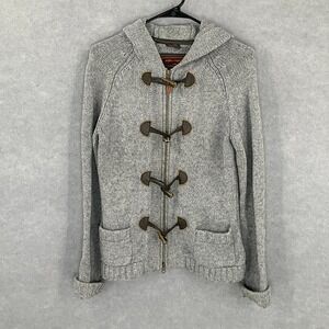 Roots Womens Gray Knit Hooded‎ Toggle Full Zip Wool Cardigan Sweater Sz M Knit